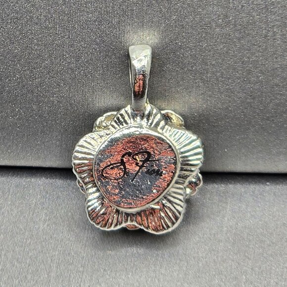 Sophia Fiori Silver Tone Floral Pendant .75" Clear Gemstone - Picture 4 of 5